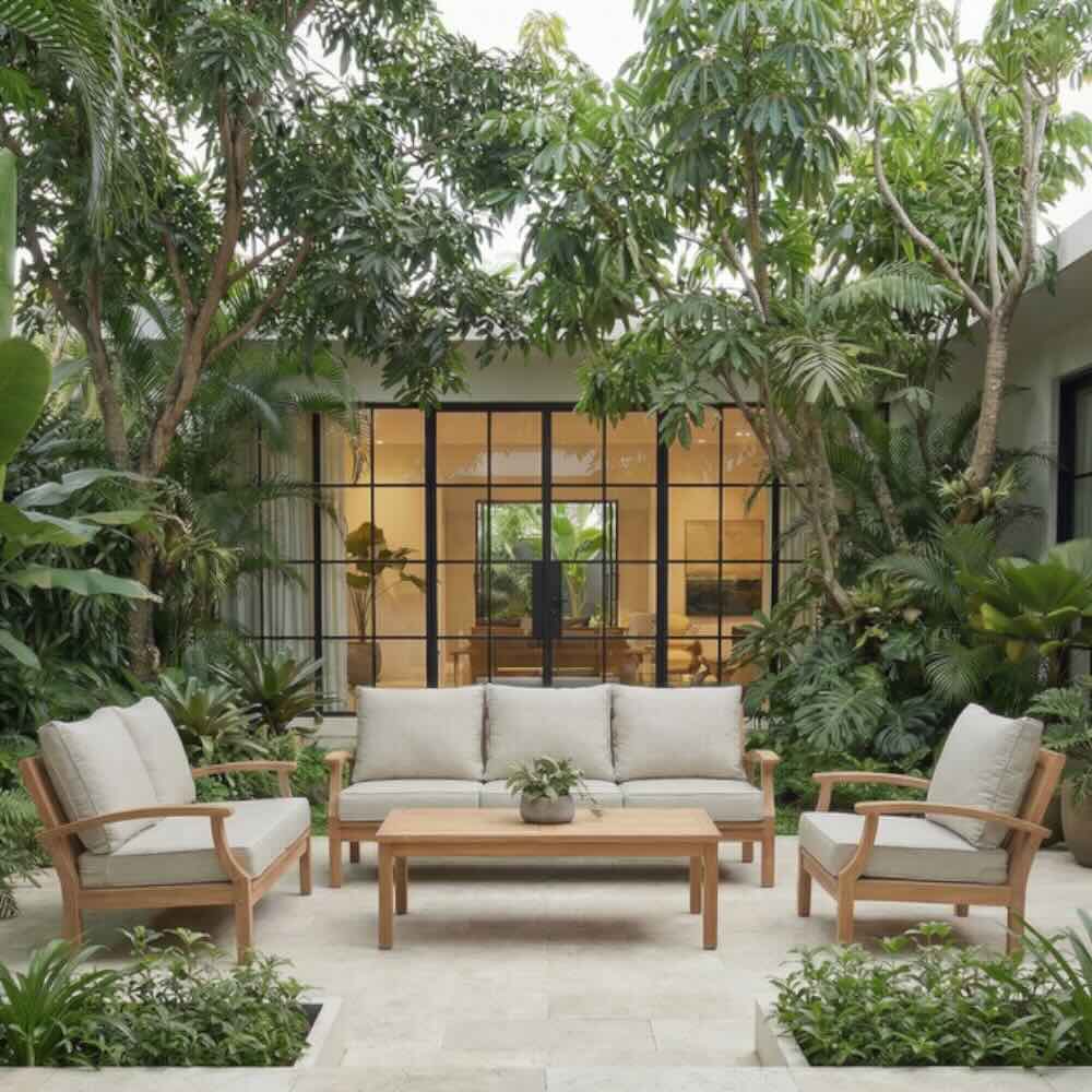 Lanai 3 Seater Outdoor Lounge - Teak / Wheat