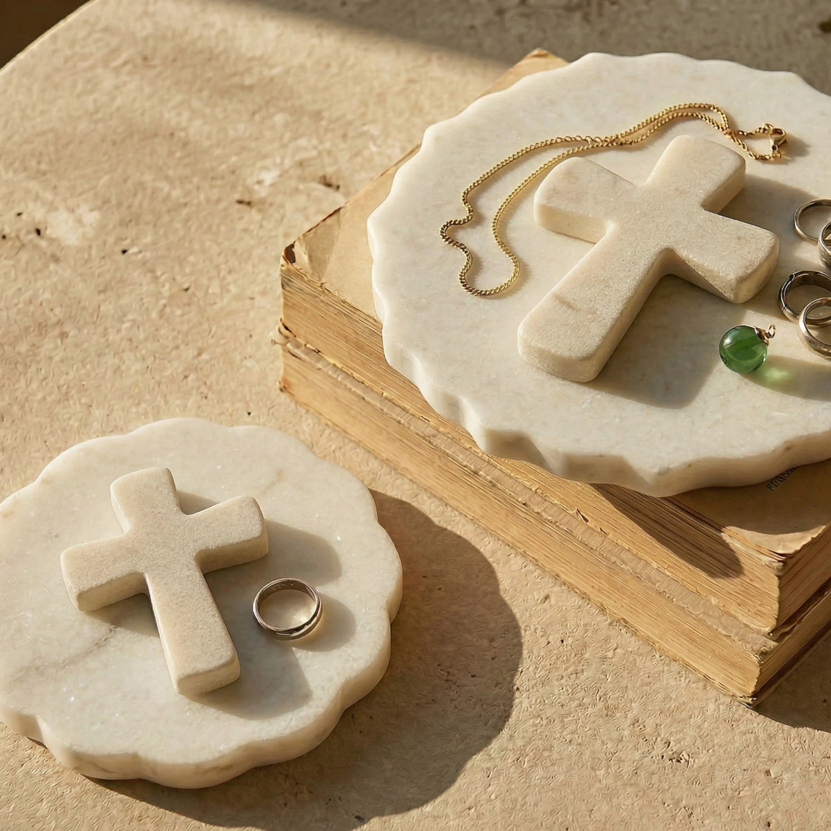White Marble Latin Cross - Small