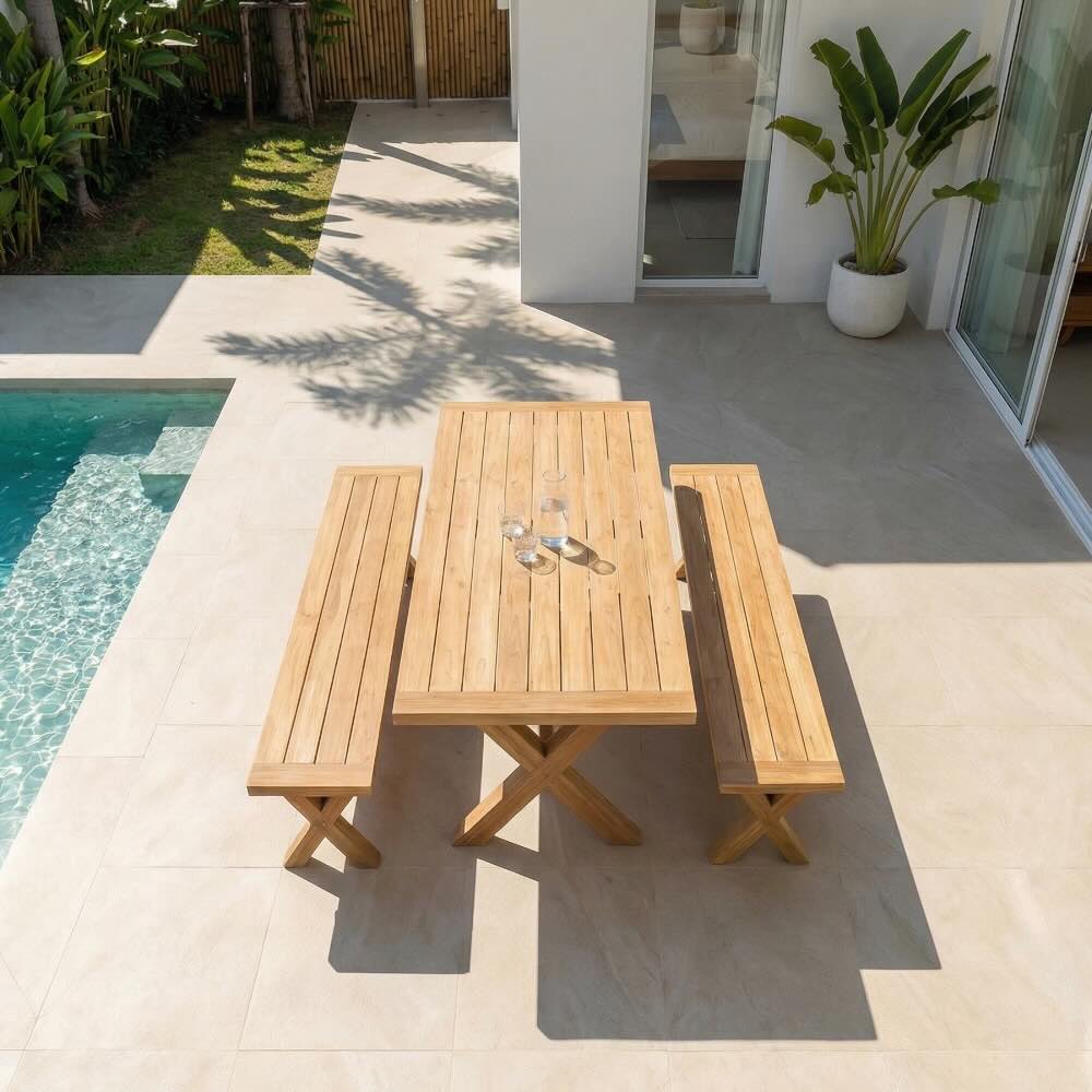 Mandalay Cross Leg Bench 210cm - Teak