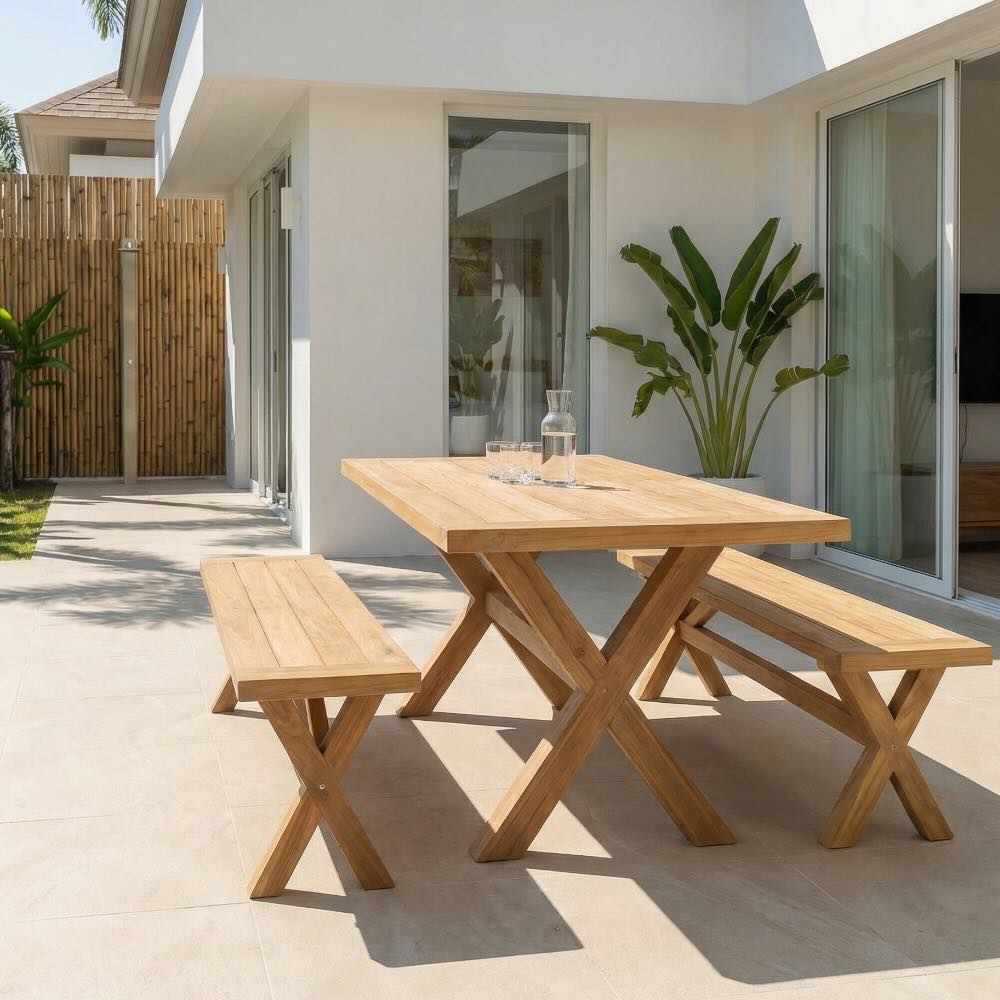 Mandalay Cross Leg Bench 210cm - Teak