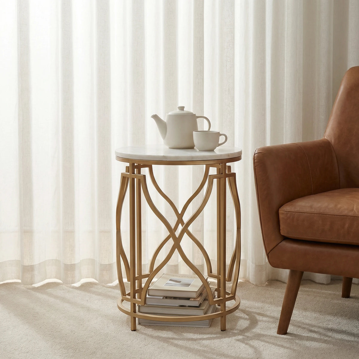 Melrose Marble Side Table - Gold