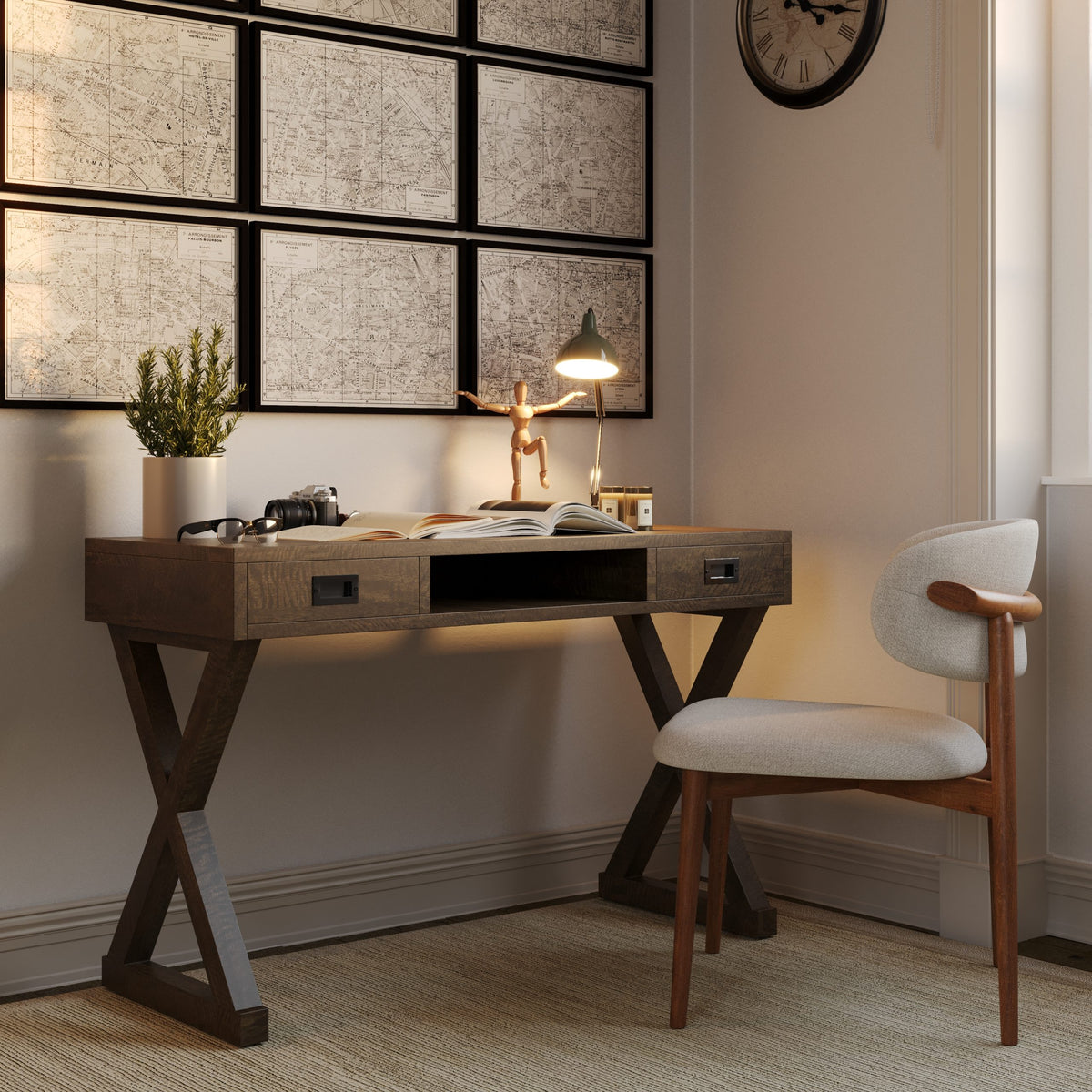 New York Cross Leg Desk 160cm - Mango Wood