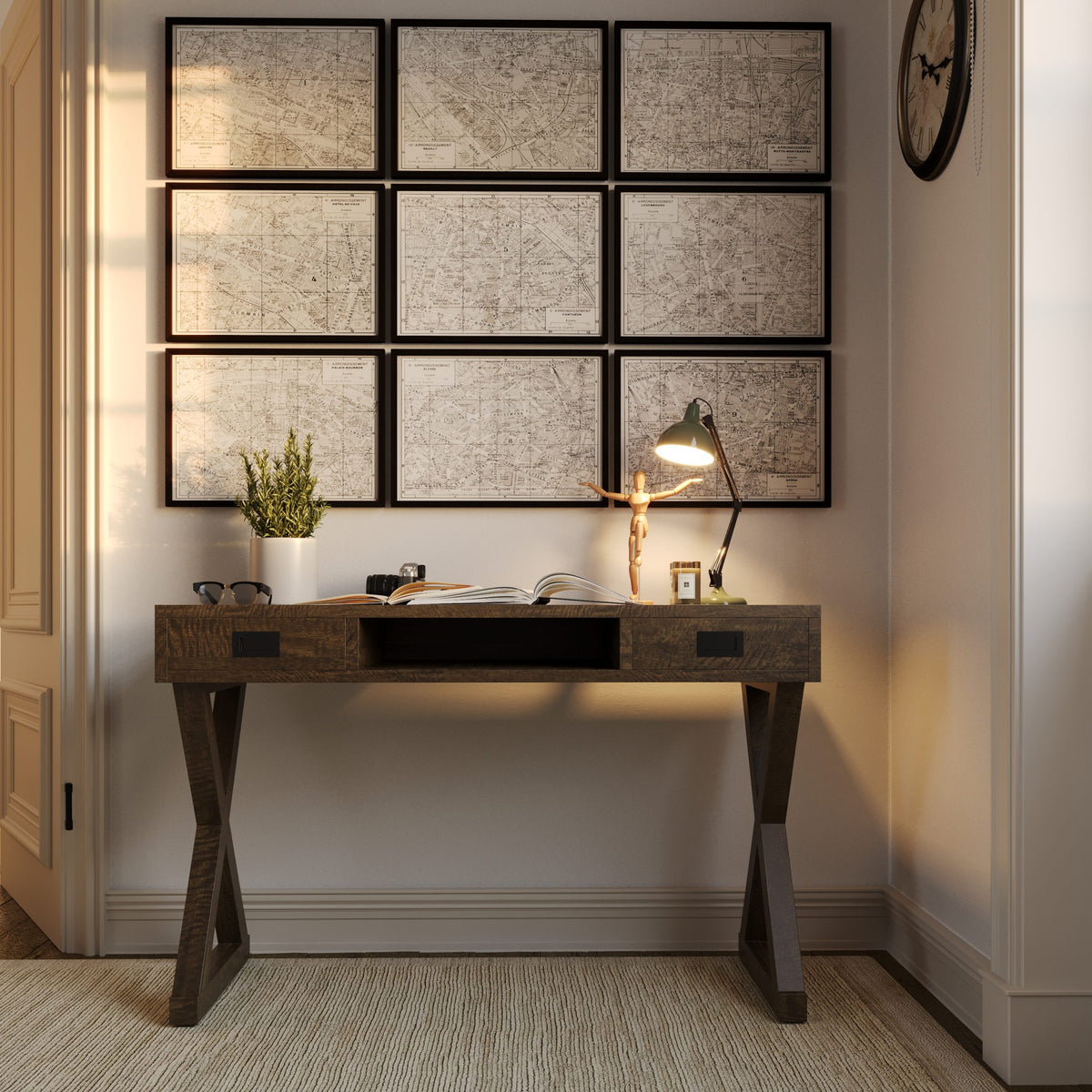 New York Cross Leg Desk 160cm - Mango Wood