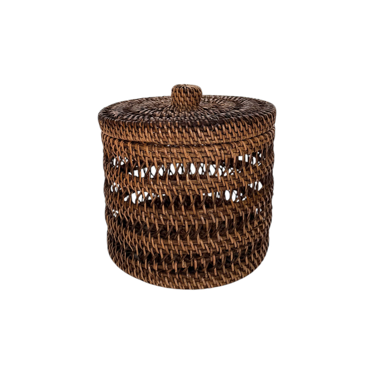 Nusa Rattan Storage Basket With Lid Medium - Brown