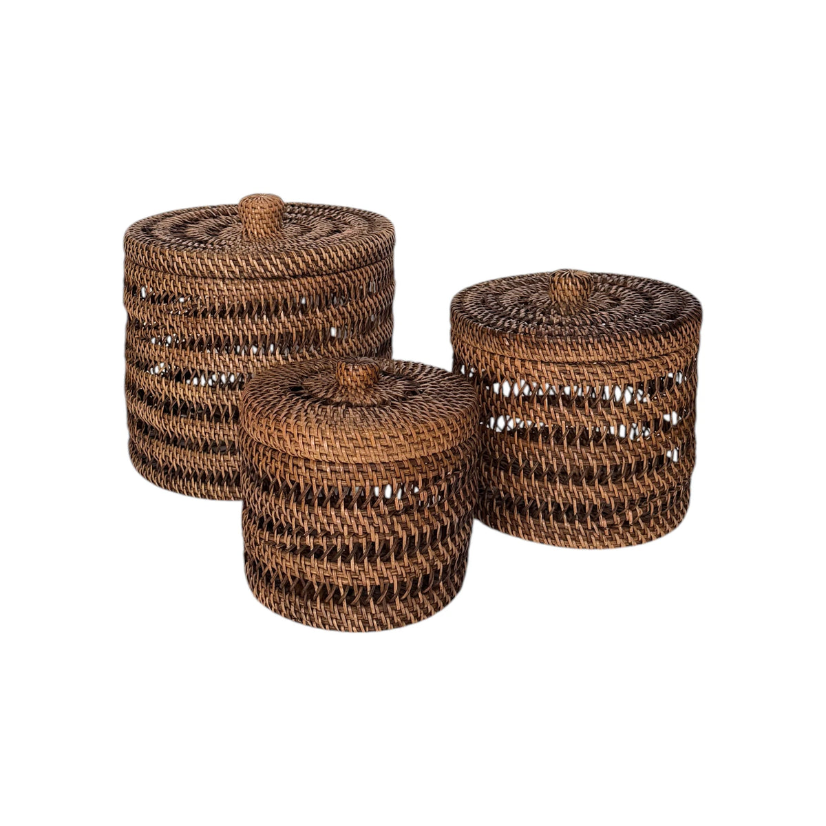 Nusa Rattan Storage Basket With Lid Medium - Brown