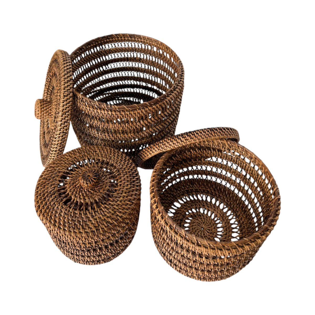 Nusa Rattan Storage Basket With Lid Medium - Brown