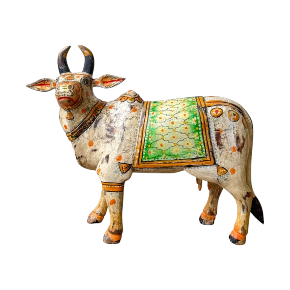 Painted Indian Wooden Cow