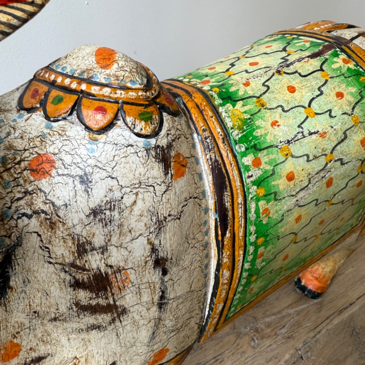 Painted Indian Wooden Cow