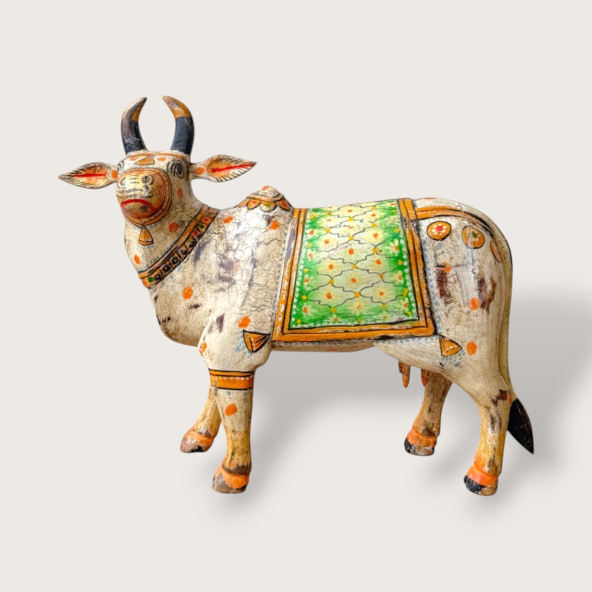 Painted Indian Wooden Cow