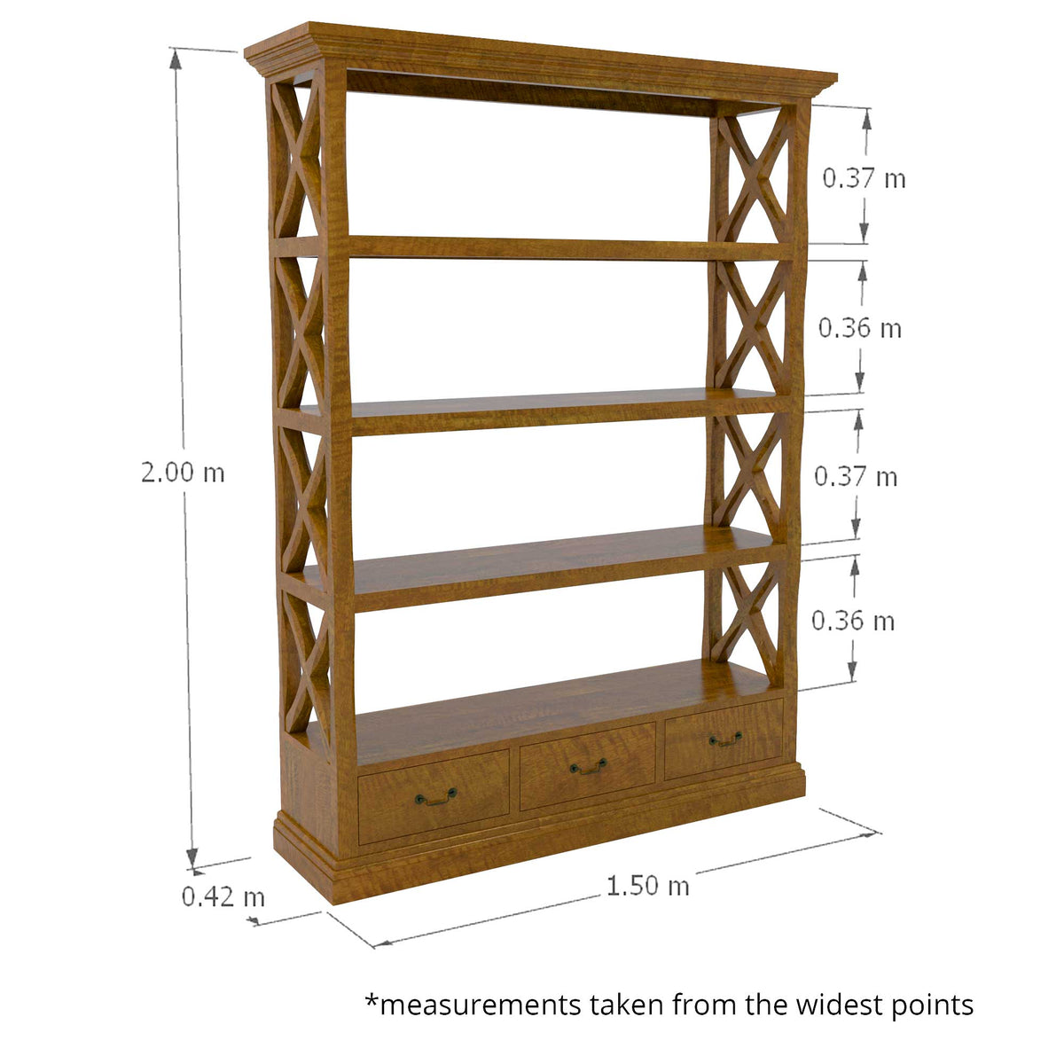 Phoenix Wide Bookcase - Mango Wood