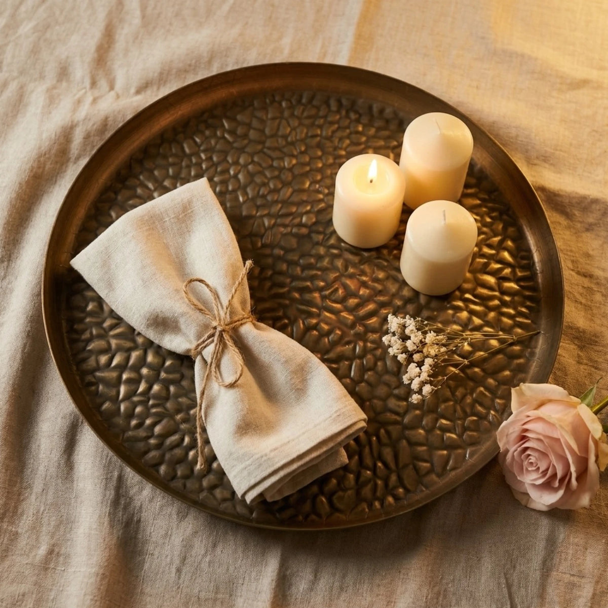 Mezi Embossed Tray - Antique Brass