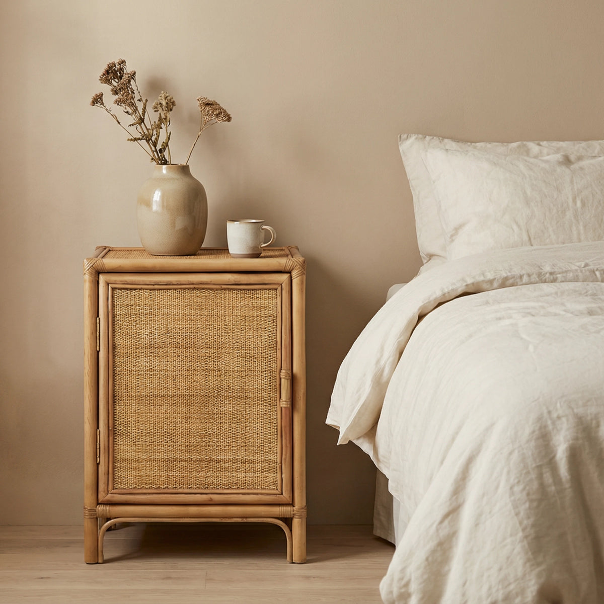 Raffles Rattan Left Bedside Table - Natural