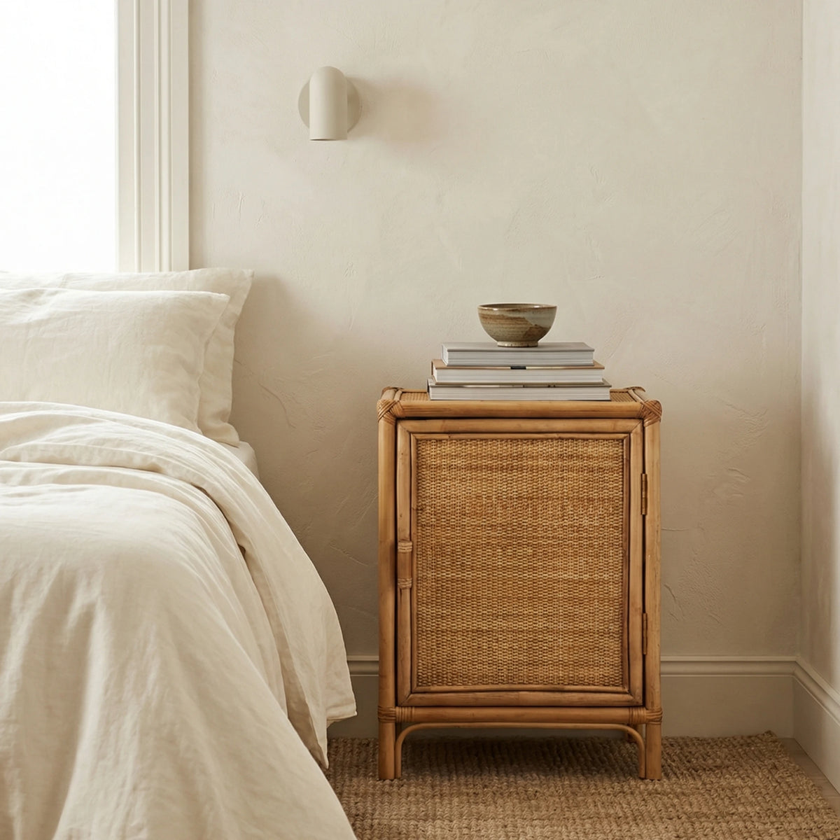 Raffles Rattan Right Bedside Table - Natural