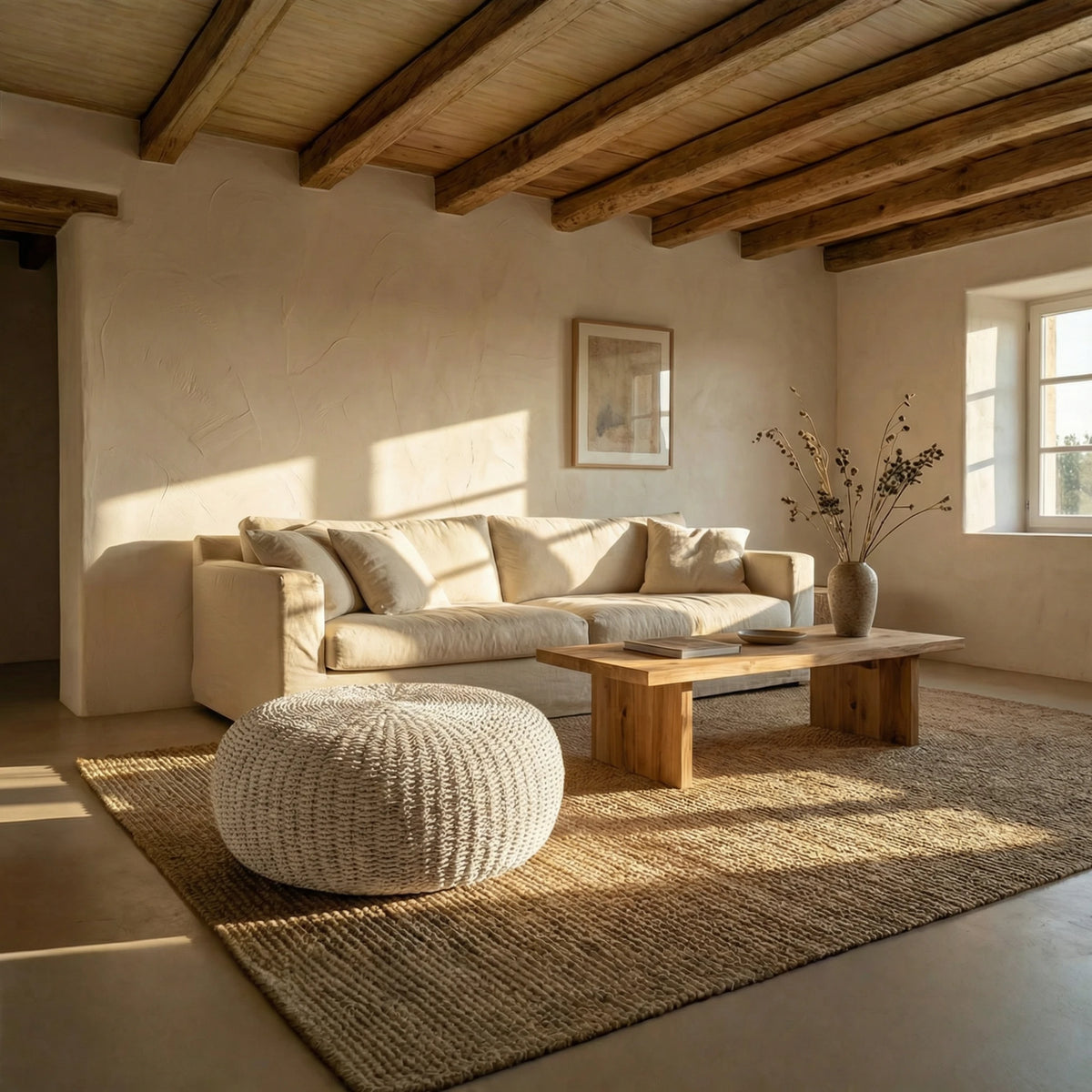 Round Ottoman - White
