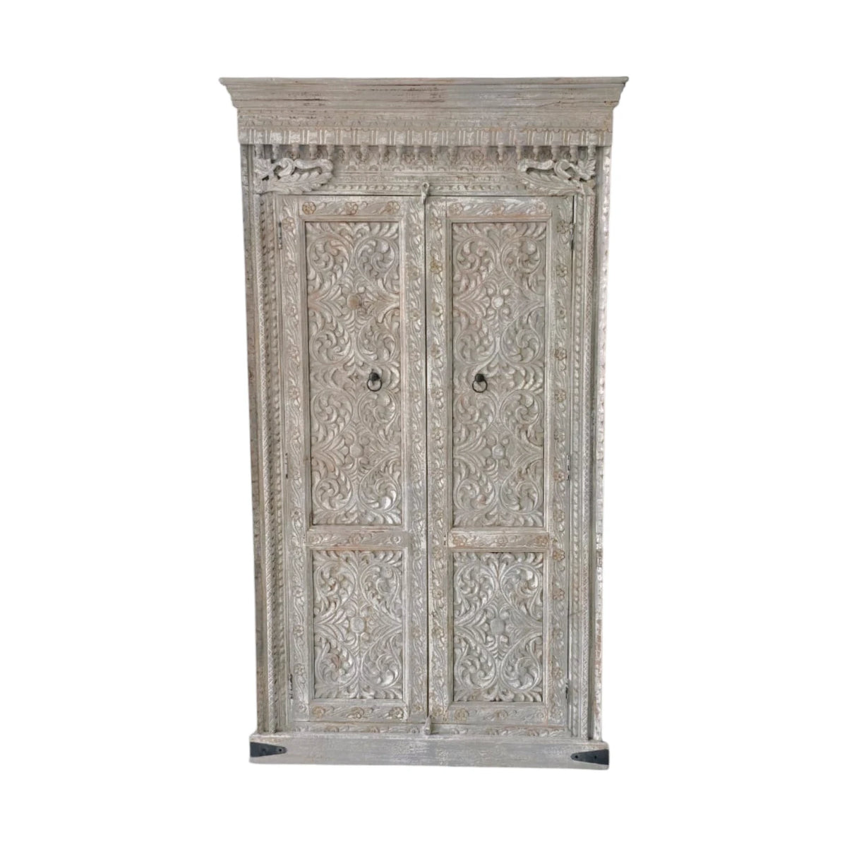 Kashmir Indian Carved Storage Cabinet - Grey Wash