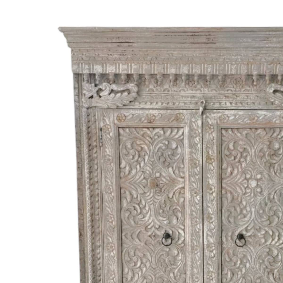 Kashmir Indian Carved Storage Cabinet - Grey Wash
