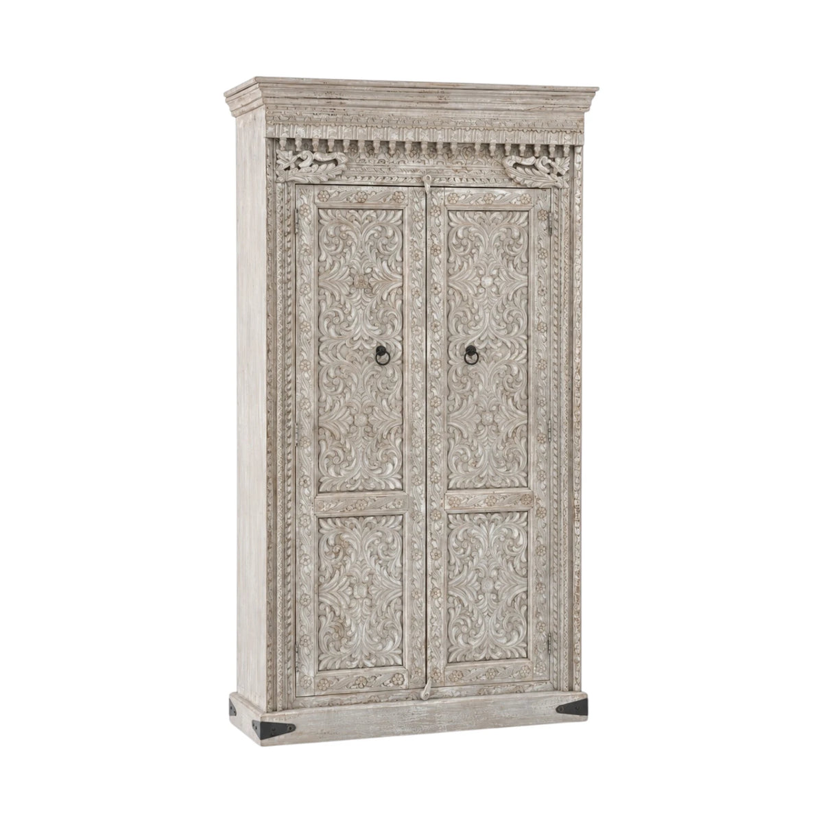 Kashmir Indian Carved Storage Cabinet - Grey Wash