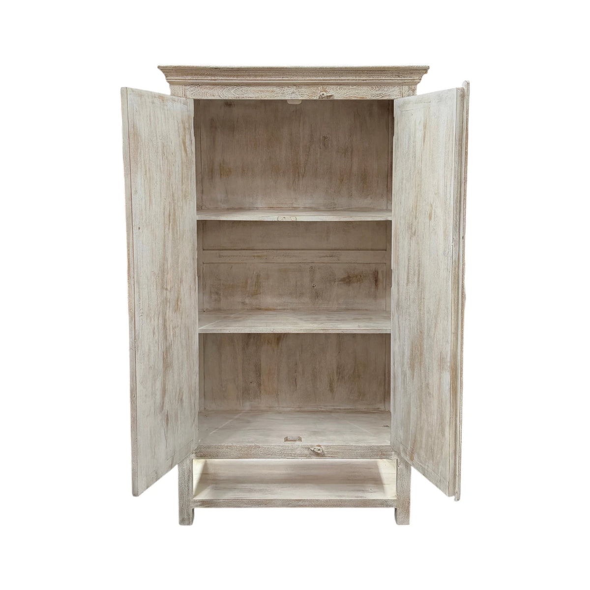 Indian Carved Arch Storage Cabinet - White Wash