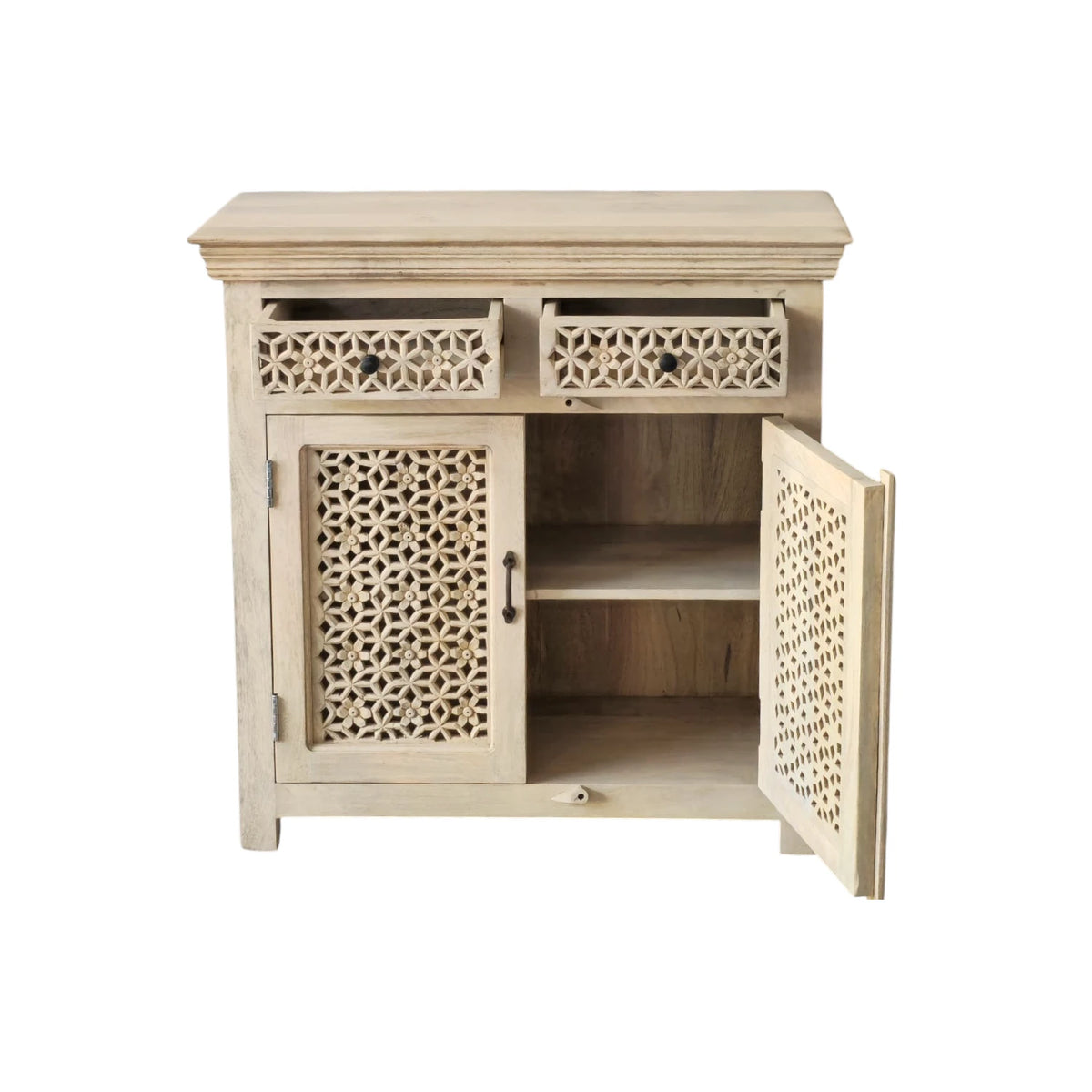Indian Carved Lattice Timber Buffet Small - Natural