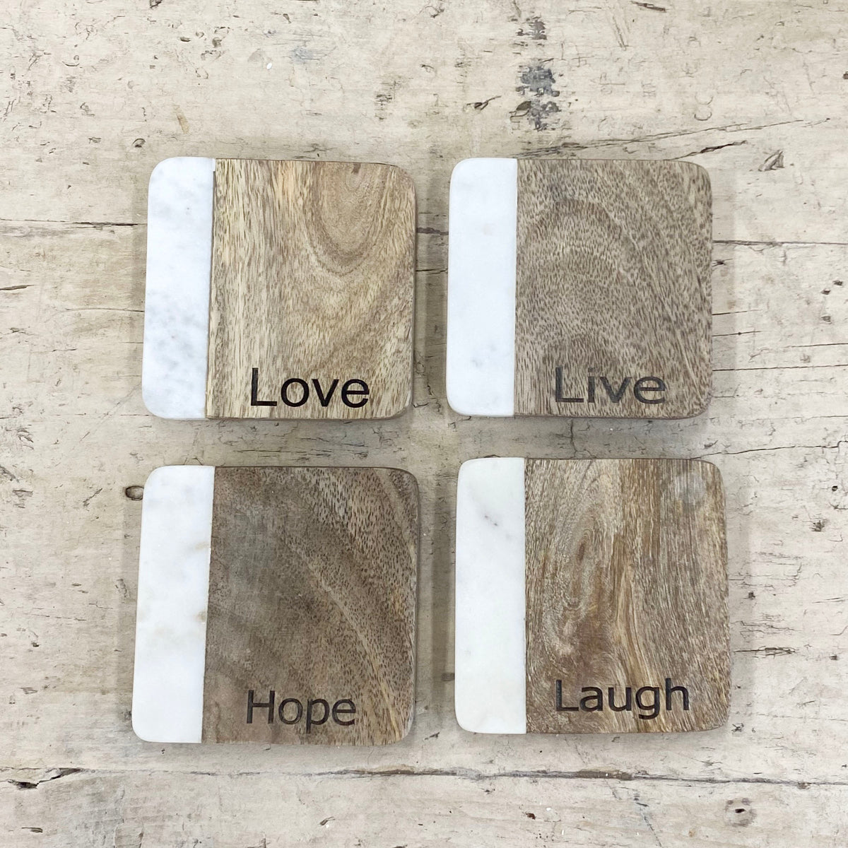 Live Love Laugh Hope Marble Coasters - Set of 4