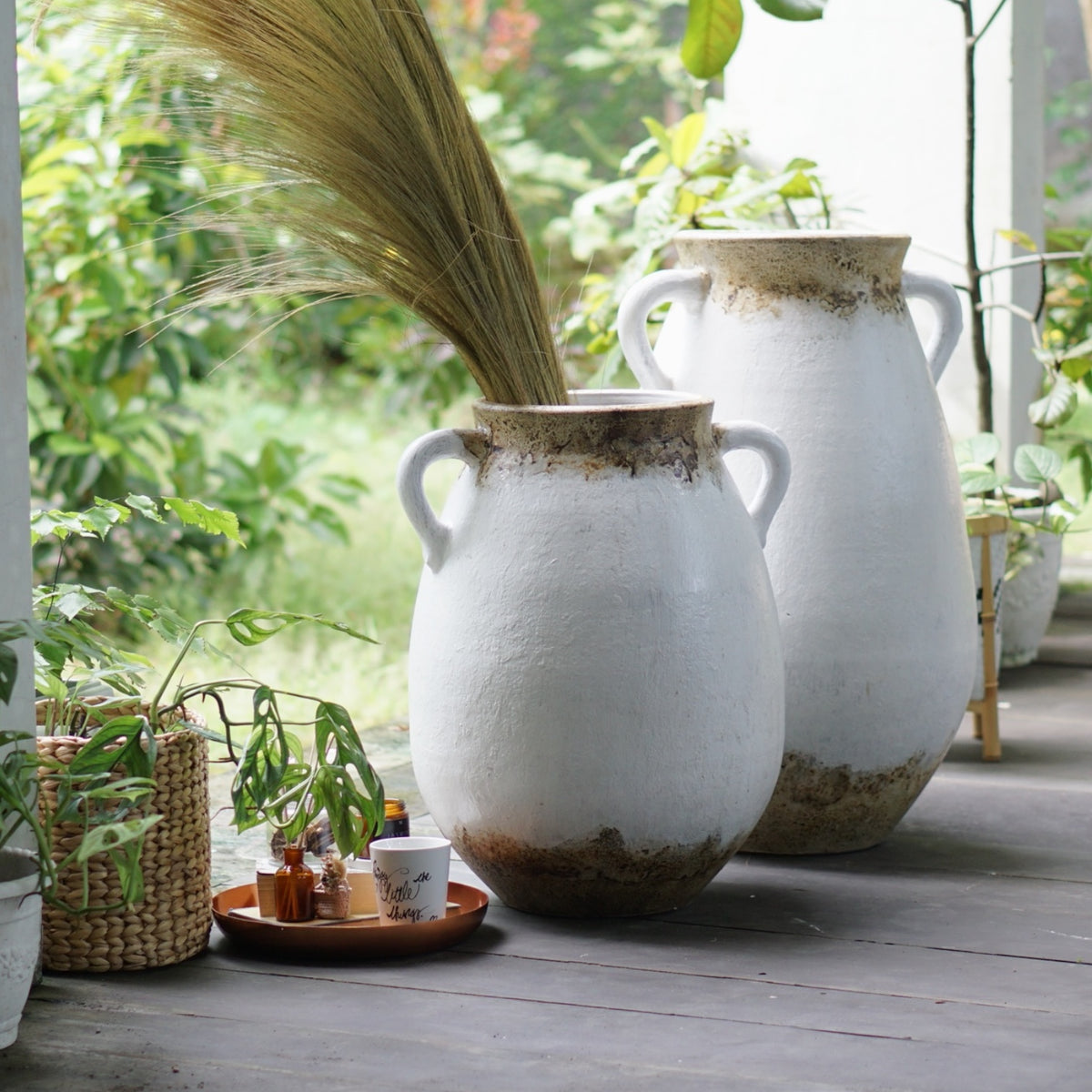 White Terracotta Vase - 80cm