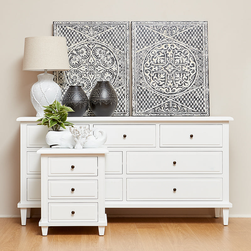 Hamptons 3 Drawer Bedside Table - White