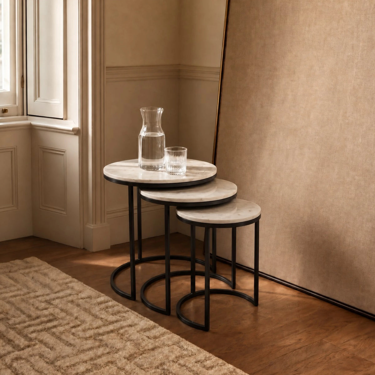 Como Marble Nest of 3 Side Tables - Black