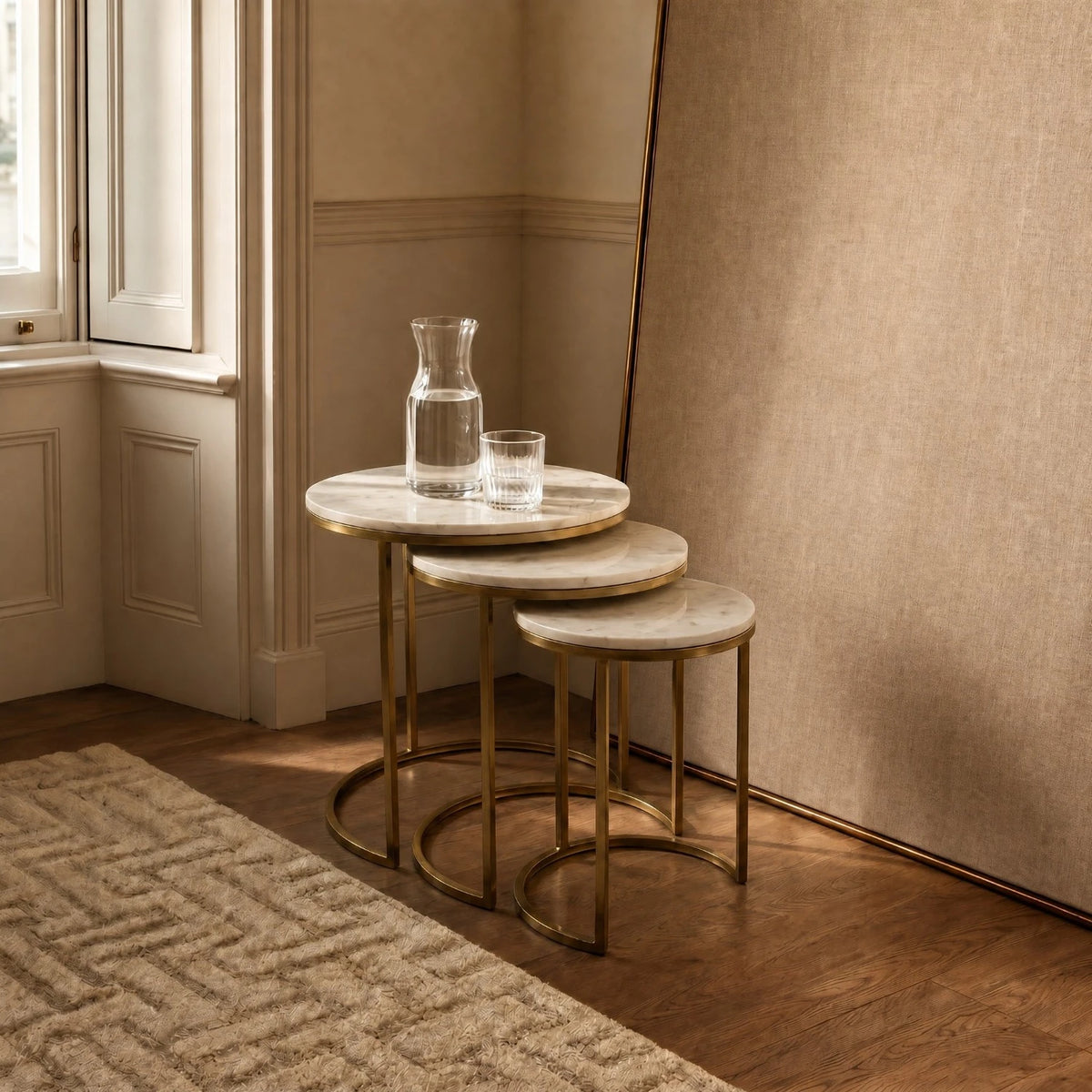 Como Marble Nest of 3 Side Tables - Brass