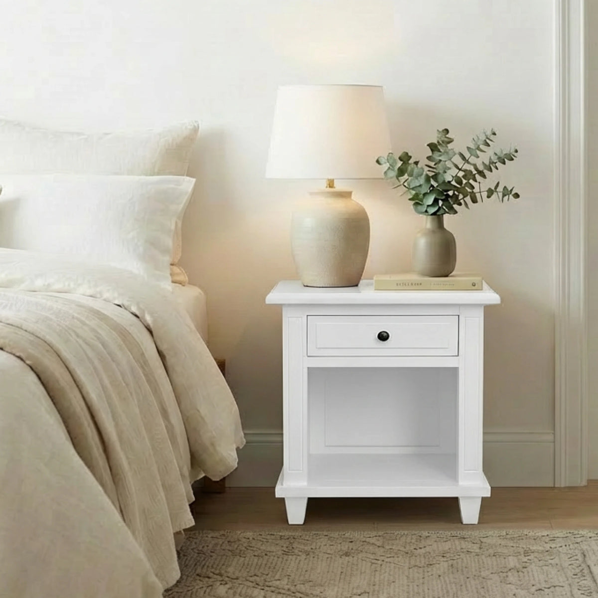 Hamptons Open Bedside Table - White