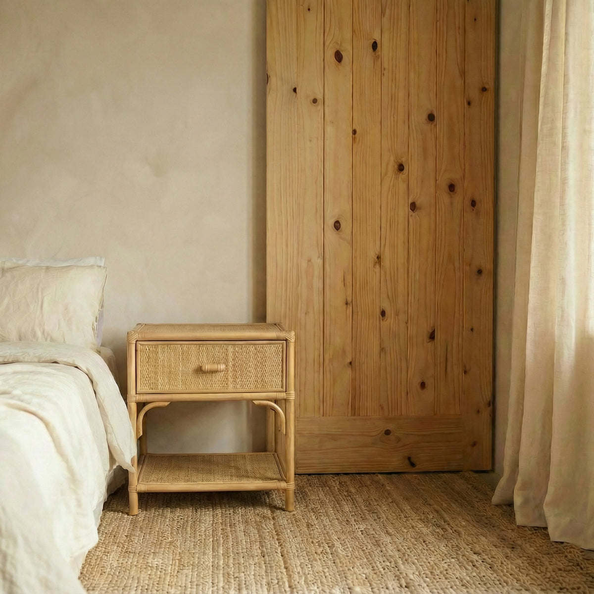 Raffles Rattan Open Bedside Table - Natural