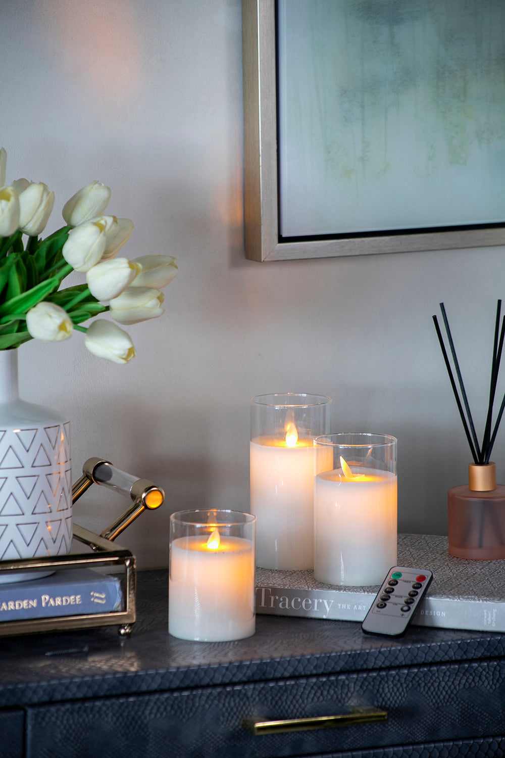 LED Candle with Remote Set of 3 - White
