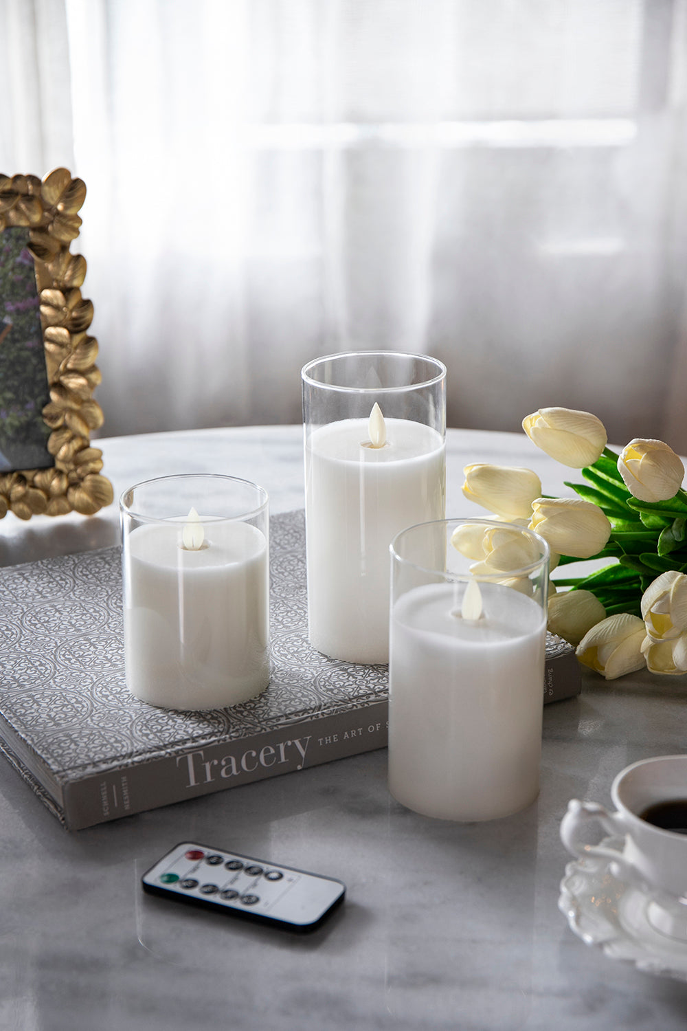 LED Candle with Remote Set of 3 - White