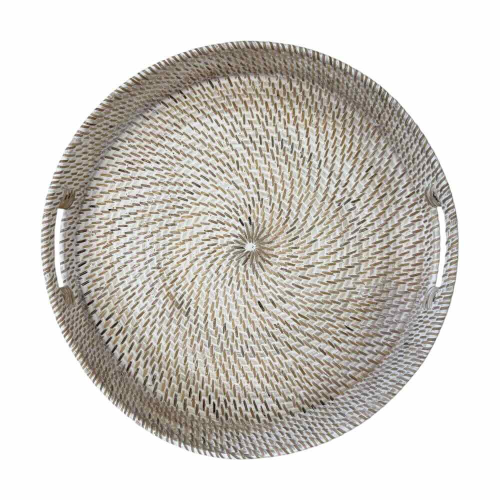 Bahama Rattan Round Tray White - Small