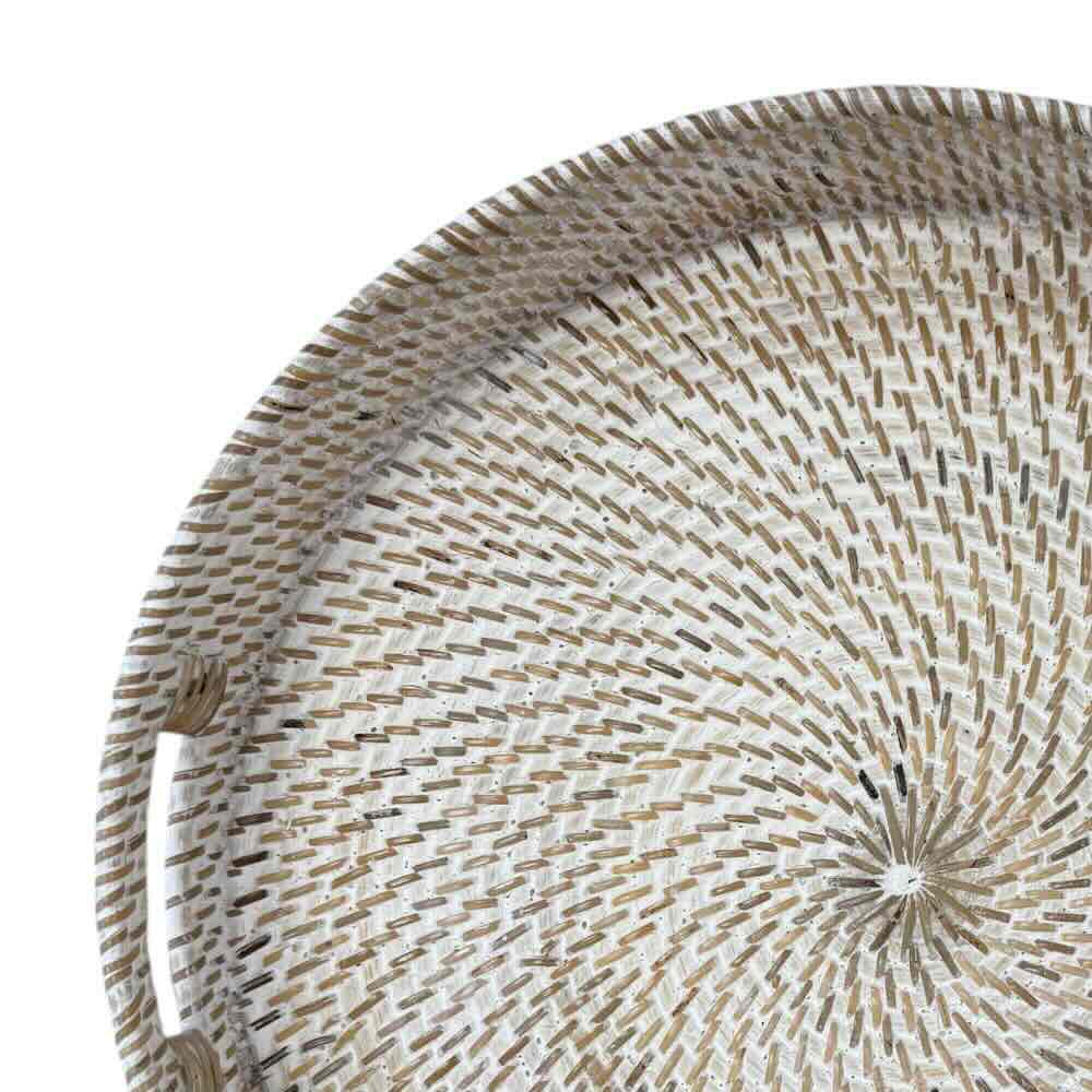 Bahama Rattan Round Tray White - Small