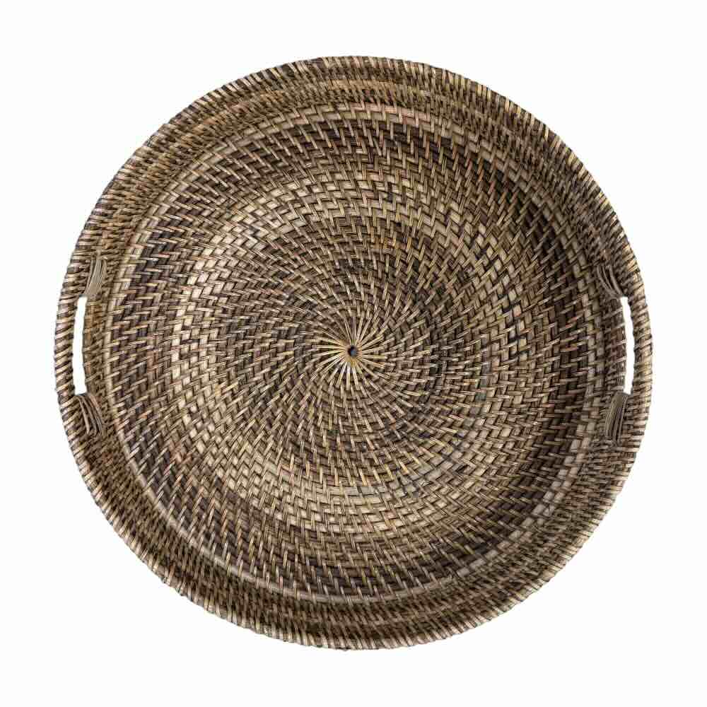 Bahama Rattan Round Tray Brown - Medium