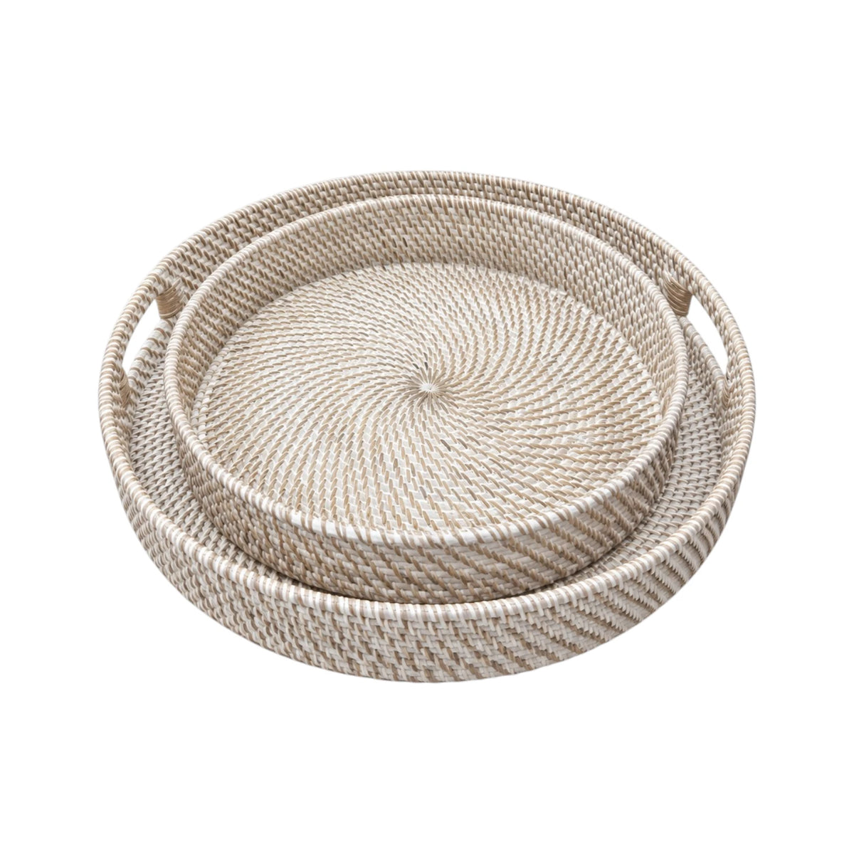 Bahama Rattan Round Tray White - Small