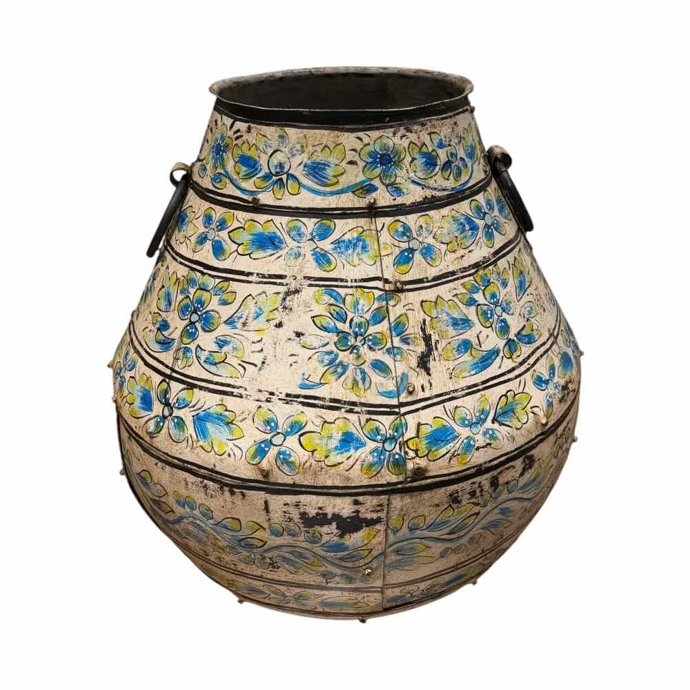 Blue Wash Painted Iron Tall Urn - Small