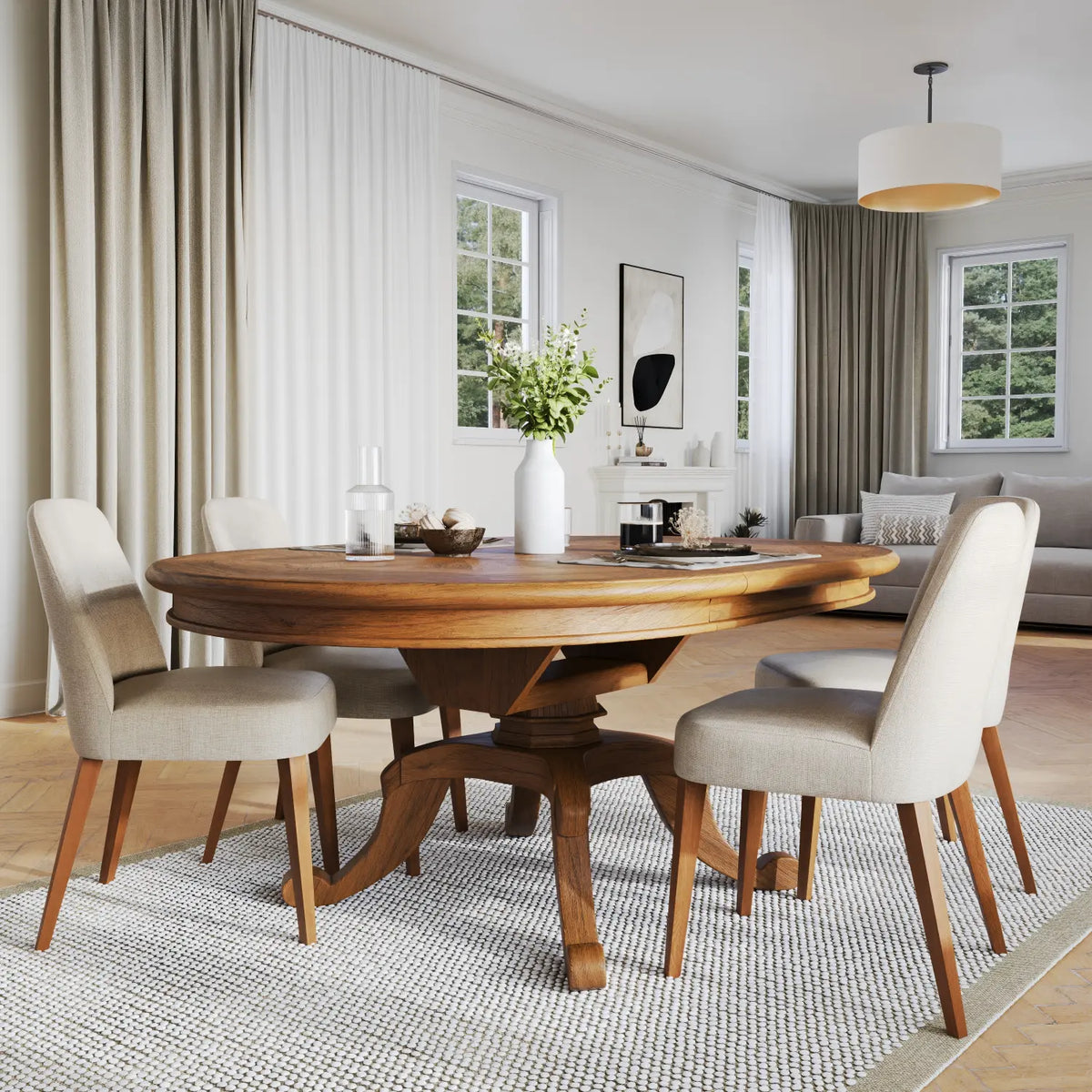 Chateau Round Extension Dining Table 125-175cm - Toffee Parquetry