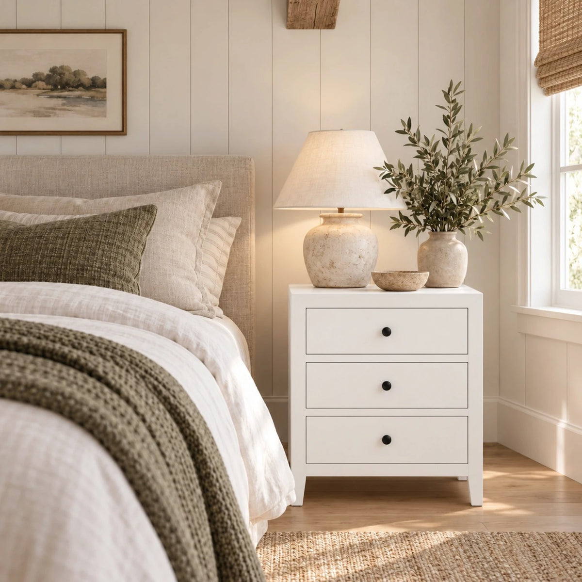 Coastline 3 Drawer Bedside Table - White