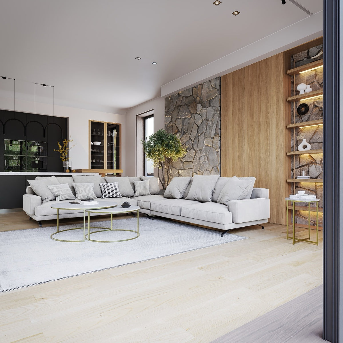 Como Marble Coffee Table Nest 90cm - Brass