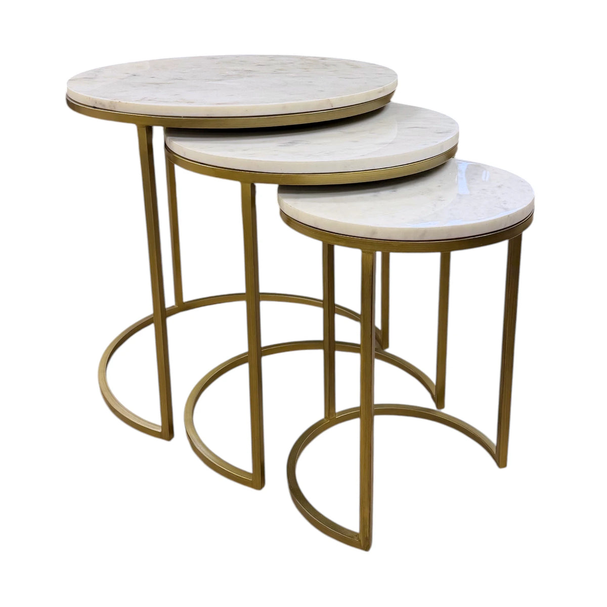 Como Marble Nest of 3 Side Tables - Brass