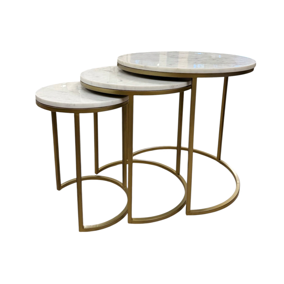 Como Marble Nest of 3 Side Tables - Brass