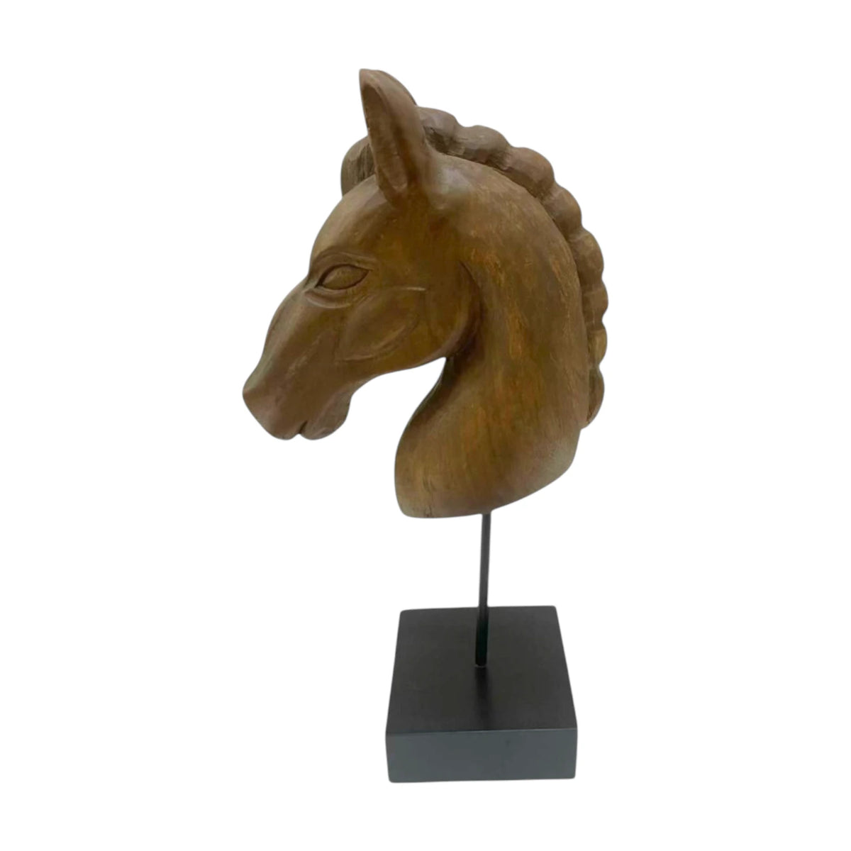 Carved Timber Horse Head on Base