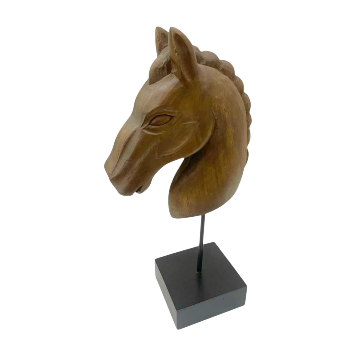 Carved Timber Horse Head on Base