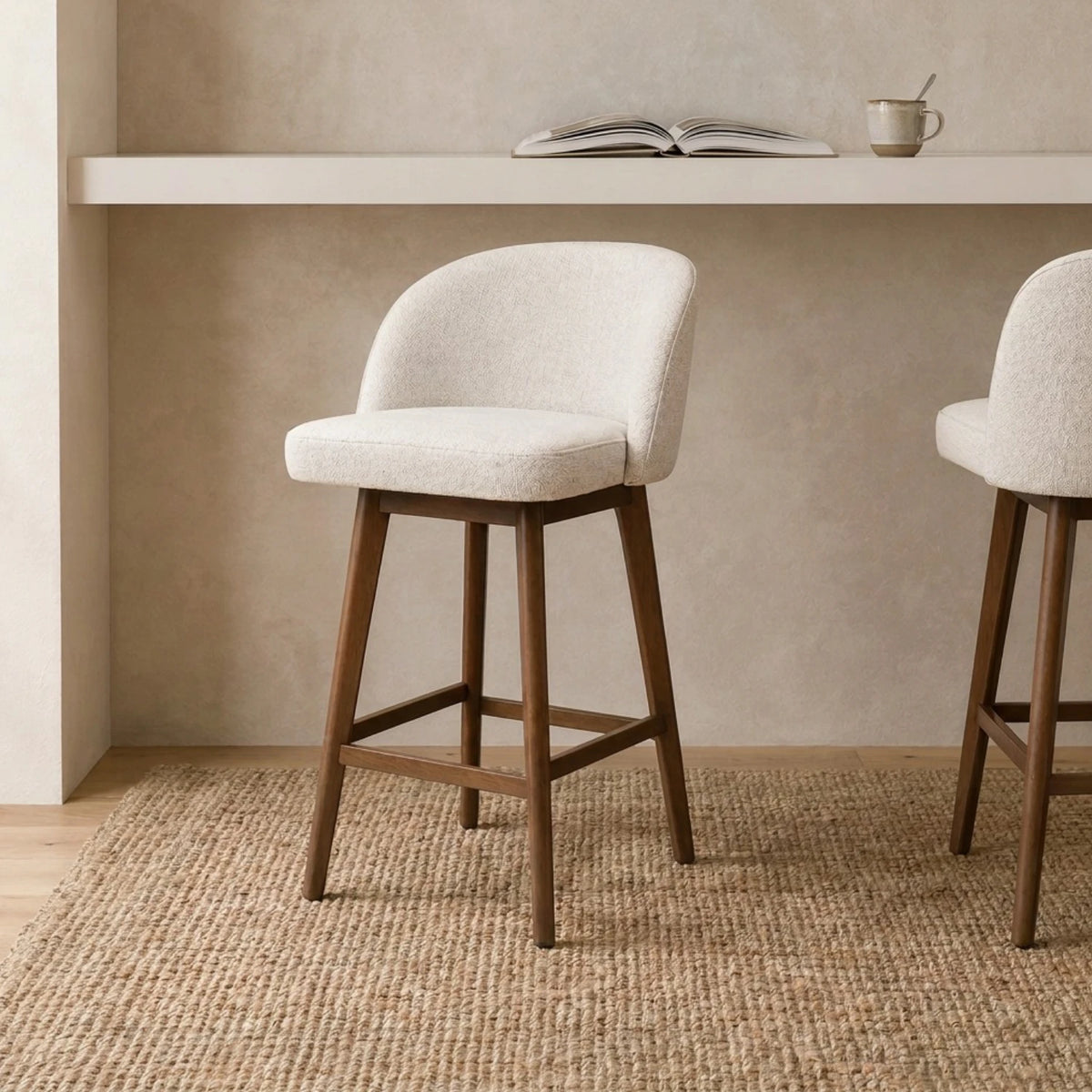Ember Barstool - Cameilia Ivory / Honey Leg