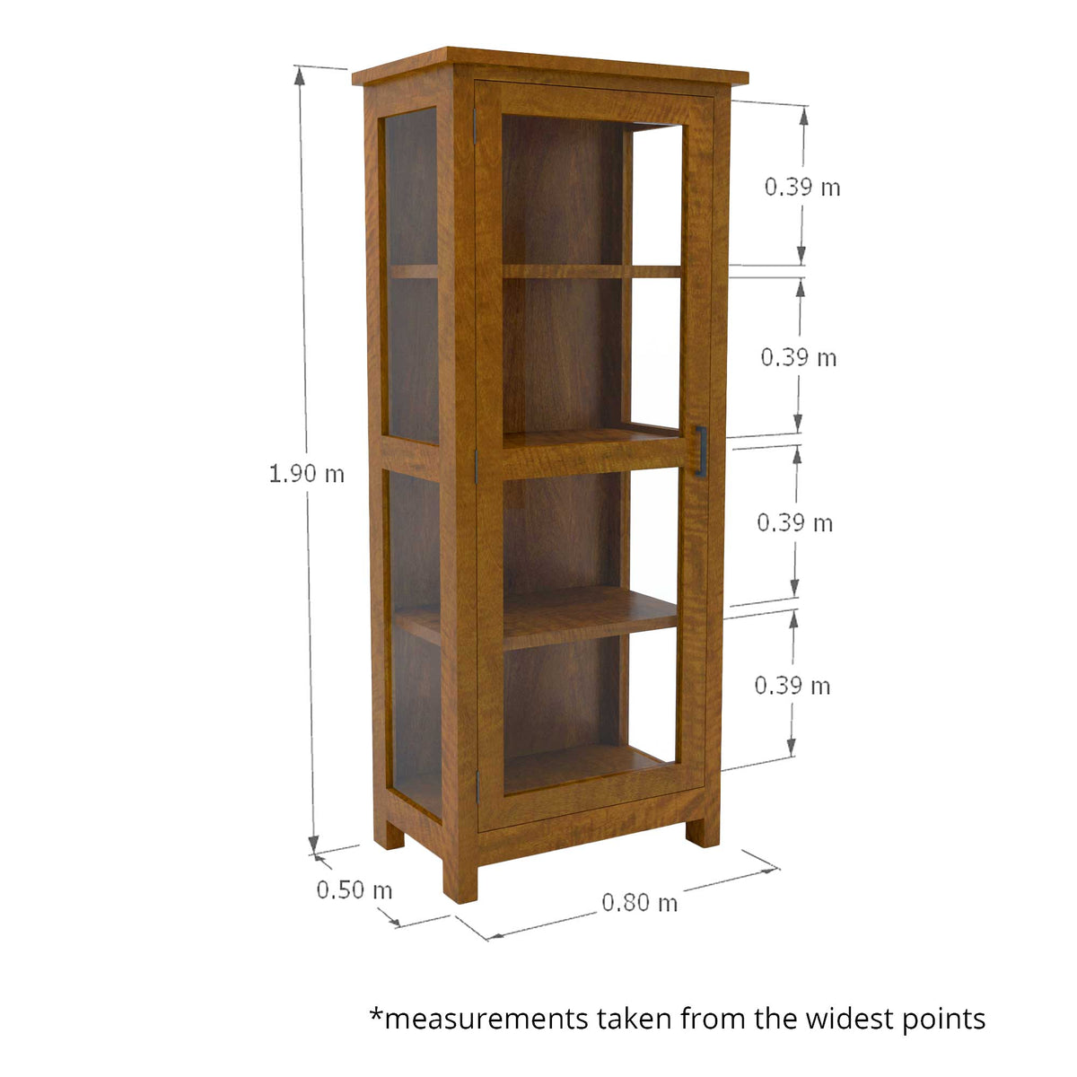 Hamilton Left Opening Display Cabinet - Mango Wood