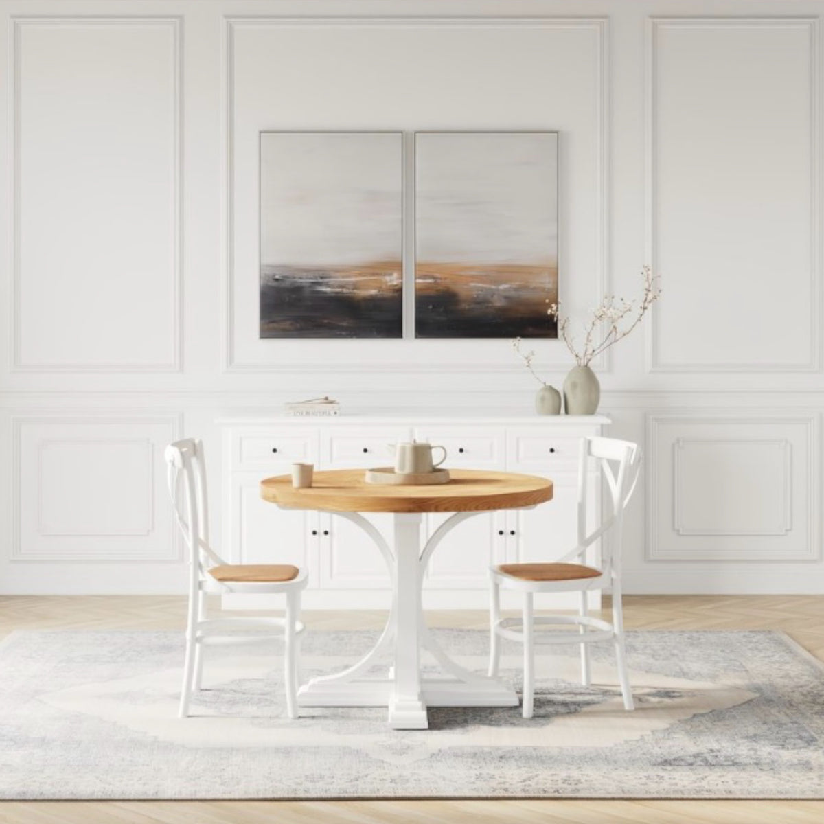 Hamptons Round Dining Table 100cm - White