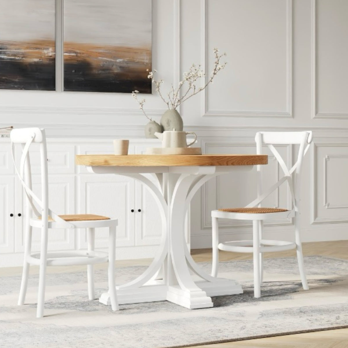 Hamptons Round Dining Table 100cm - White