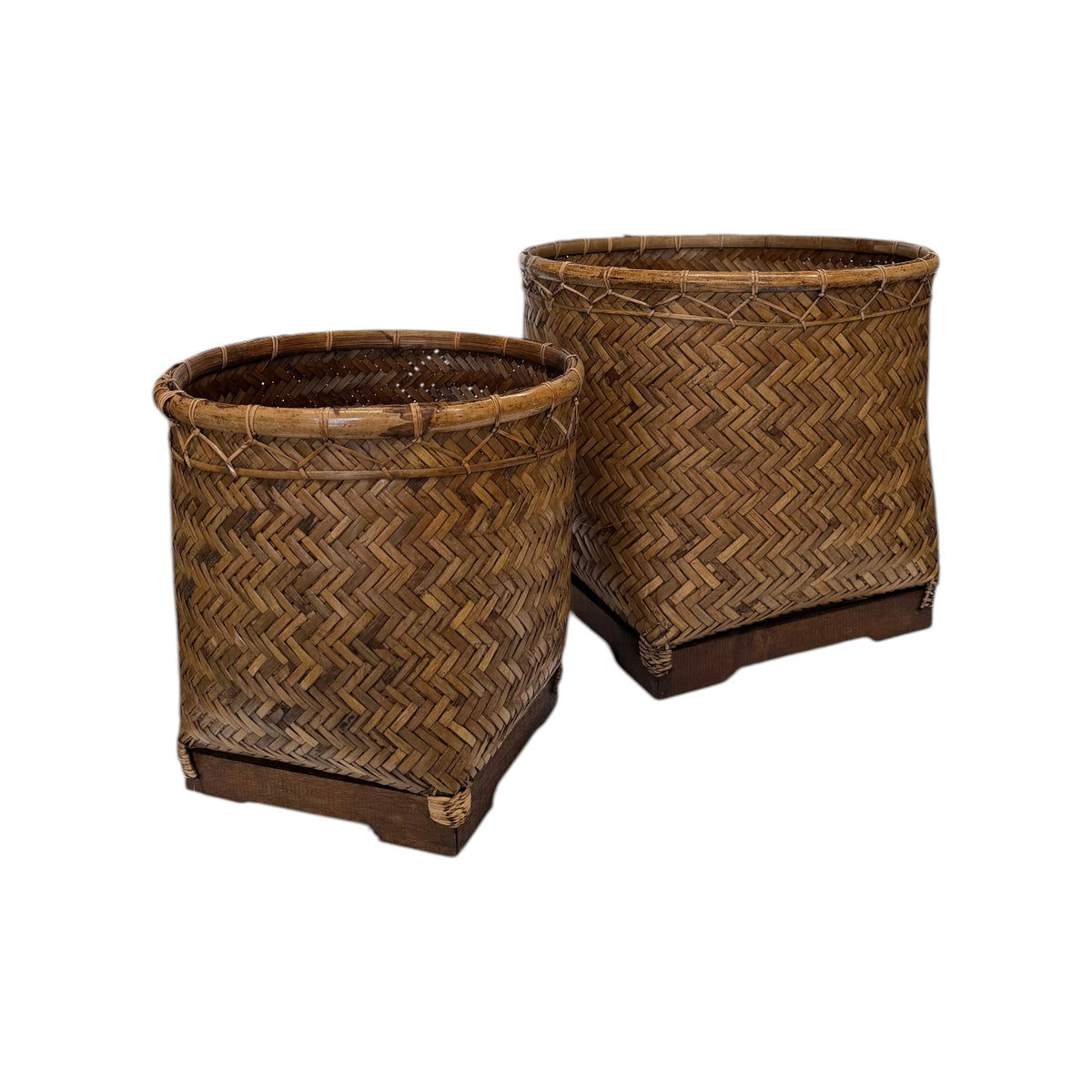 Herringbone Weave Basket Planter Bamboo - Large