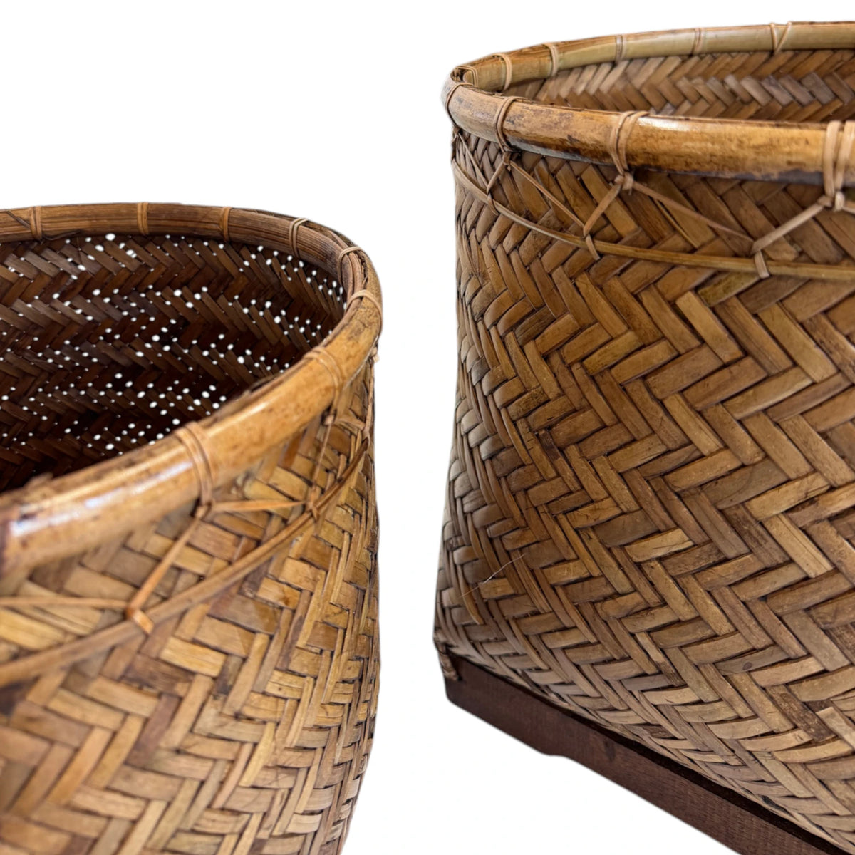 Herringbone Weave Basket Planter Bamboo - Large